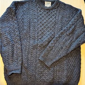 Carraig Donn Aran 100% Wool Irish Sweater Charcoal Gray Size L